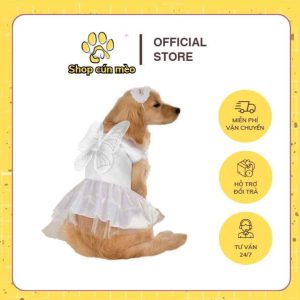 Đầm Công Chúa Thiên Thần Trắng Cho Chó Cưng – Kèm Nơ & Cánh Tiên